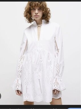 The Kooples White Eyelet Long Sleeve Tunic Dress